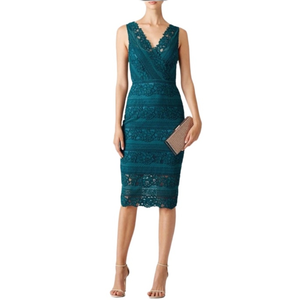 SAYLOR Nordstrom Lace Sheath Dress Blue Green Turquoise Teal Vneck Sleeveless XS